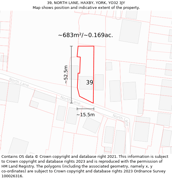 39, NORTH LANE, HAXBY, YORK, YO32 3JY: Plot and title map