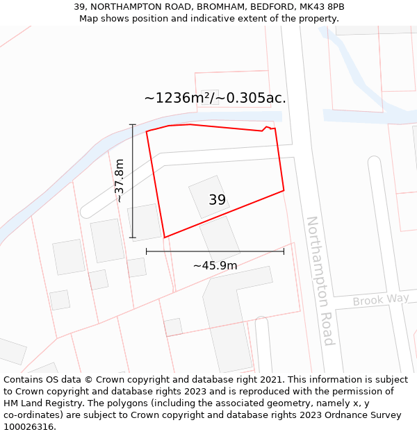 39, NORTHAMPTON ROAD, BROMHAM, BEDFORD, MK43 8PB: Plot and title map