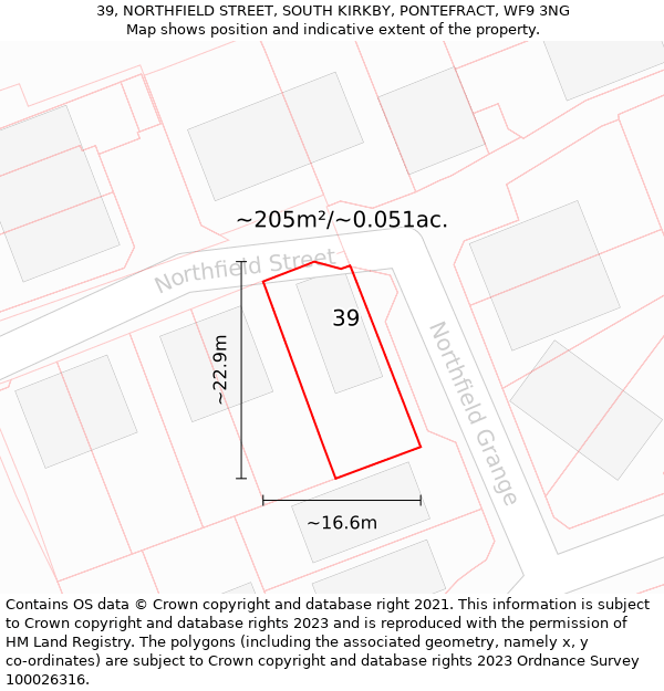 39, NORTHFIELD STREET, SOUTH KIRKBY, PONTEFRACT, WF9 3NG: Plot and title map