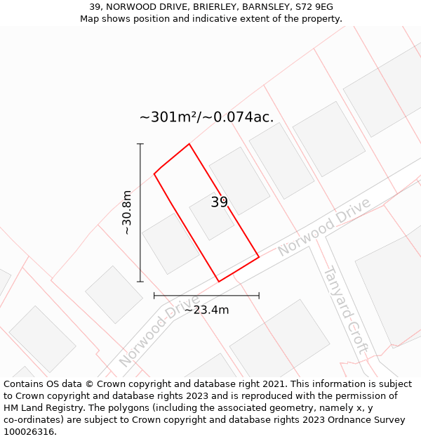 39, NORWOOD DRIVE, BRIERLEY, BARNSLEY, S72 9EG: Plot and title map