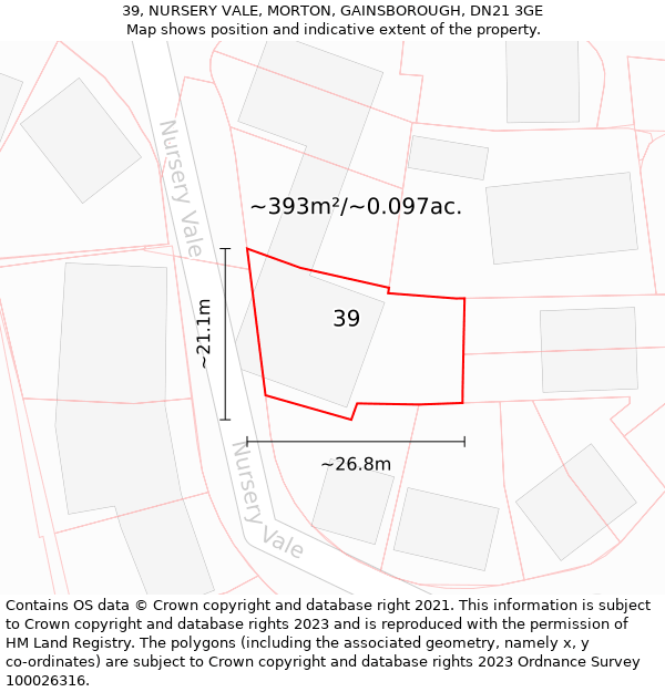 39, NURSERY VALE, MORTON, GAINSBOROUGH, DN21 3GE: Plot and title map