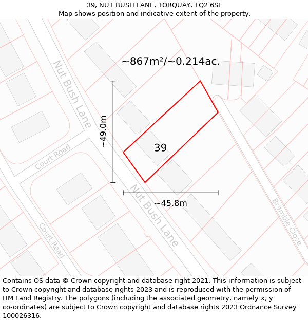 39, NUT BUSH LANE, TORQUAY, TQ2 6SF: Plot and title map