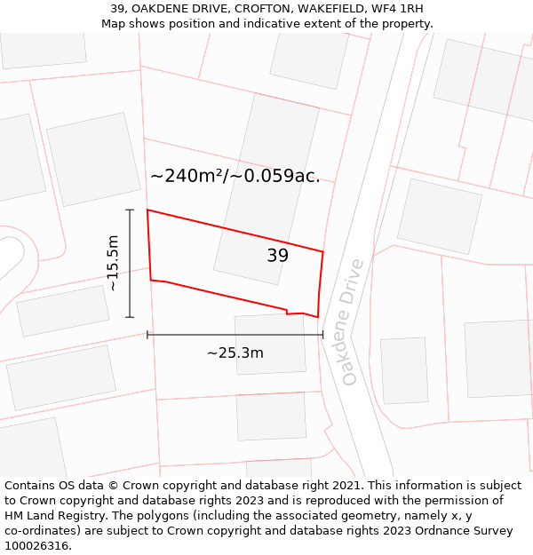 39, OAKDENE DRIVE, CROFTON, WAKEFIELD, WF4 1RH: Plot and title map