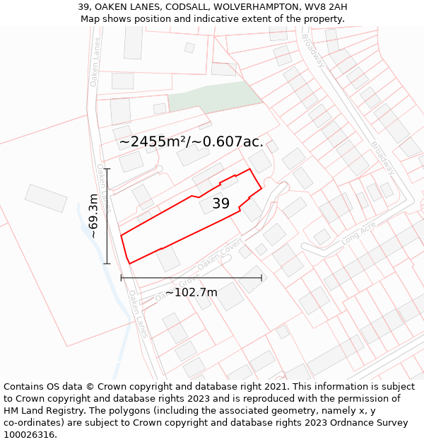 39, OAKEN LANES, CODSALL, WOLVERHAMPTON, WV8 2AH: Plot and title map