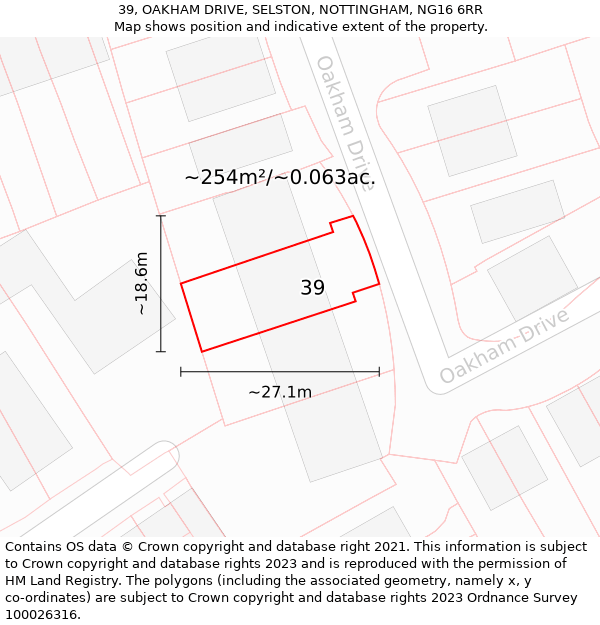 39, OAKHAM DRIVE, SELSTON, NOTTINGHAM, NG16 6RR: Plot and title map