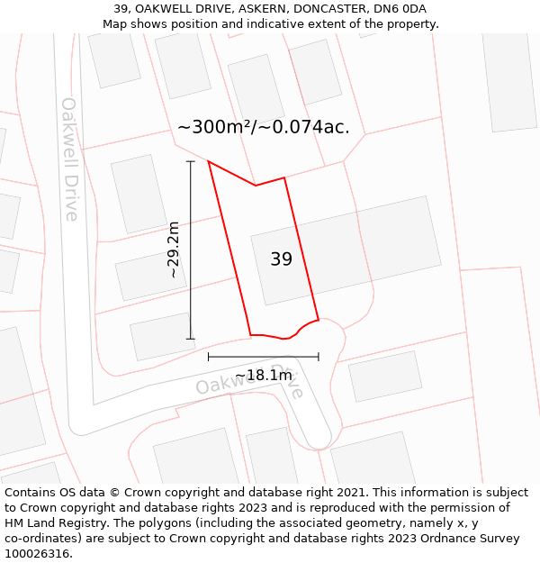 39, OAKWELL DRIVE, ASKERN, DONCASTER, DN6 0DA: Plot and title map