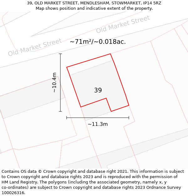 39, OLD MARKET STREET, MENDLESHAM, STOWMARKET, IP14 5RZ: Plot and title map