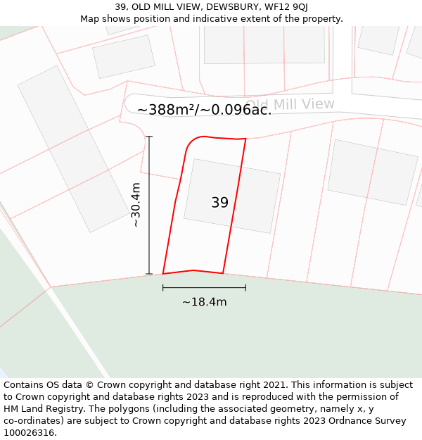 39, OLD MILL VIEW, DEWSBURY, WF12 9QJ: Plot and title map