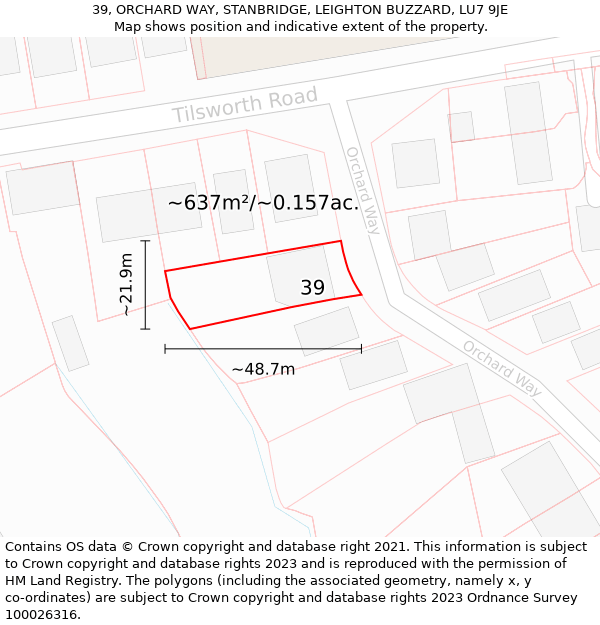 39, ORCHARD WAY, STANBRIDGE, LEIGHTON BUZZARD, LU7 9JE: Plot and title map