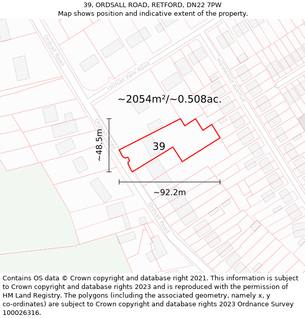 39, ORDSALL ROAD, RETFORD, DN22 7PW: Plot and title map