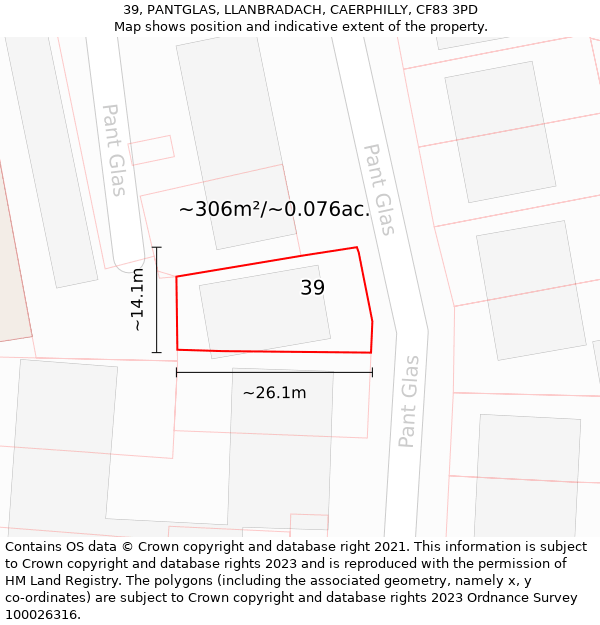 39, PANTGLAS, LLANBRADACH, CAERPHILLY, CF83 3PD: Plot and title map