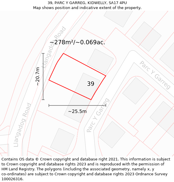 39, PARC Y GARREG, KIDWELLY, SA17 4PU: Plot and title map