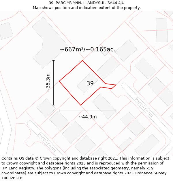 39, PARC YR YNN, LLANDYSUL, SA44 4JU: Plot and title map