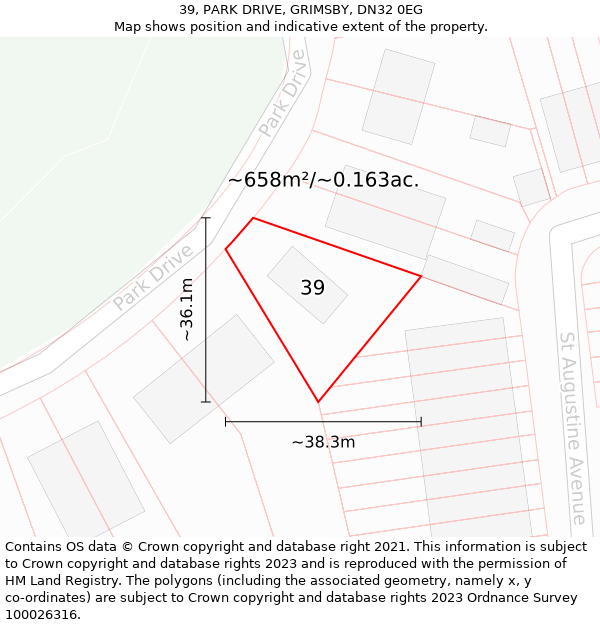 39, PARK DRIVE, GRIMSBY, DN32 0EG: Plot and title map