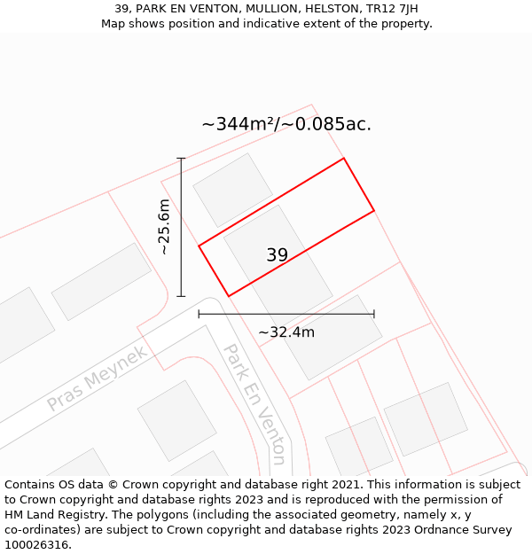 39, PARK EN VENTON, MULLION, HELSTON, TR12 7JH: Plot and title map