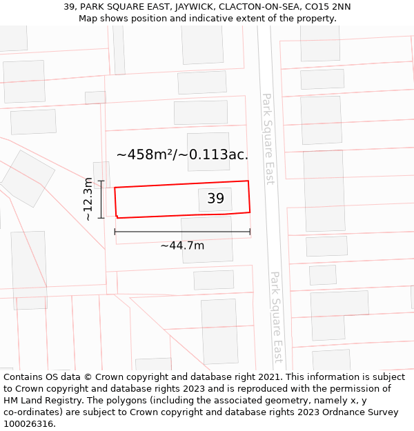 39, PARK SQUARE EAST, JAYWICK, CLACTON-ON-SEA, CO15 2NN: Plot and title map