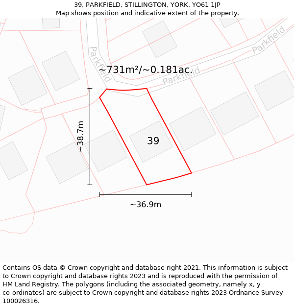 39, PARKFIELD, STILLINGTON, YORK, YO61 1JP: Plot and title map