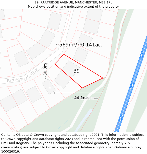 39, PARTRIDGE AVENUE, MANCHESTER, M23 1PL: Plot and title map