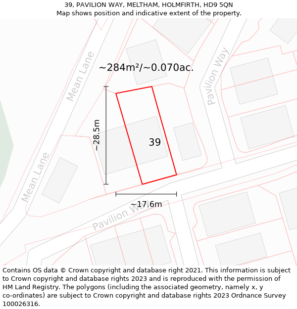 39, PAVILION WAY, MELTHAM, HOLMFIRTH, HD9 5QN: Plot and title map