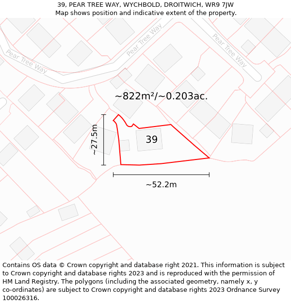 39, PEAR TREE WAY, WYCHBOLD, DROITWICH, WR9 7JW: Plot and title map