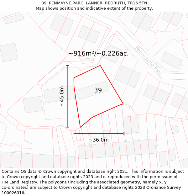 39, PENMAYNE PARC, LANNER, REDRUTH, TR16 5TN: Plot and title map