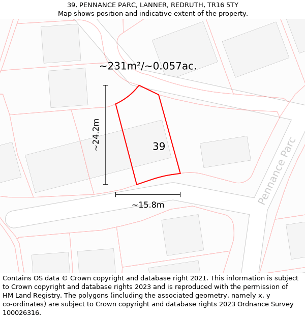 39, PENNANCE PARC, LANNER, REDRUTH, TR16 5TY: Plot and title map