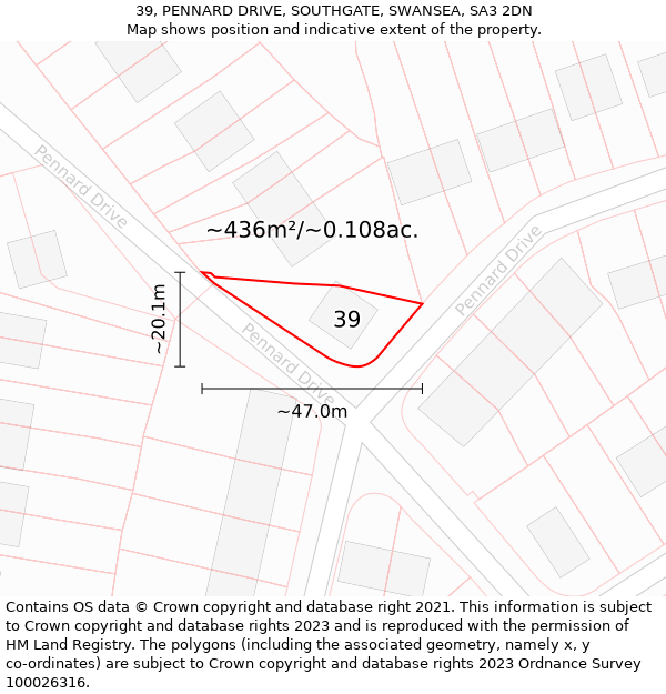 39, PENNARD DRIVE, SOUTHGATE, SWANSEA, SA3 2DN: Plot and title map