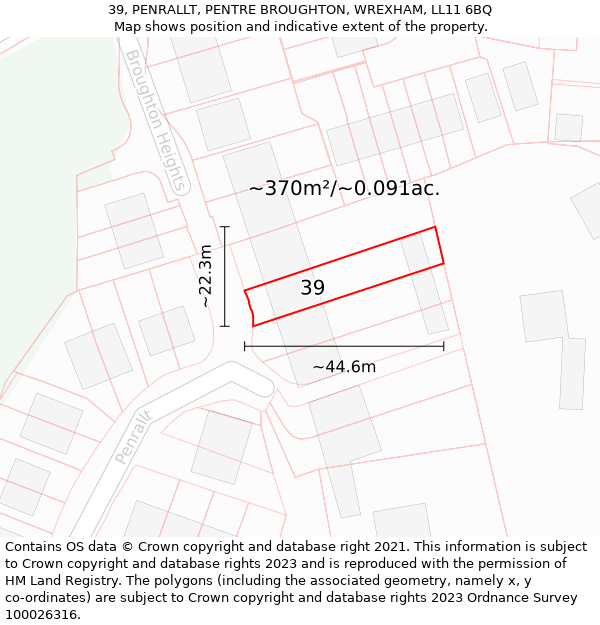 39, PENRALLT, PENTRE BROUGHTON, WREXHAM, LL11 6BQ: Plot and title map