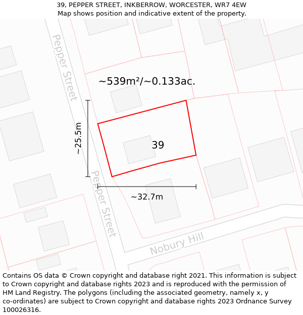 39, PEPPER STREET, INKBERROW, WORCESTER, WR7 4EW: Plot and title map