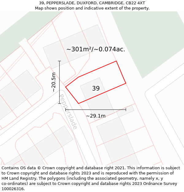 39, PEPPERSLADE, DUXFORD, CAMBRIDGE, CB22 4XT: Plot and title map