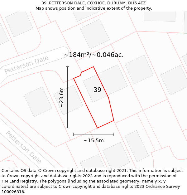 39, PETTERSON DALE, COXHOE, DURHAM, DH6 4EZ: Plot and title map