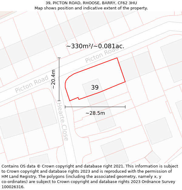 39, PICTON ROAD, RHOOSE, BARRY, CF62 3HU: Plot and title map