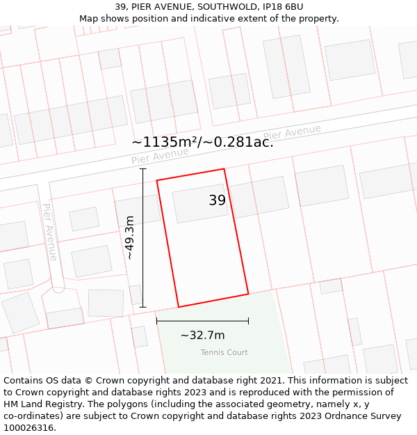 39, PIER AVENUE, SOUTHWOLD, IP18 6BU: Plot and title map