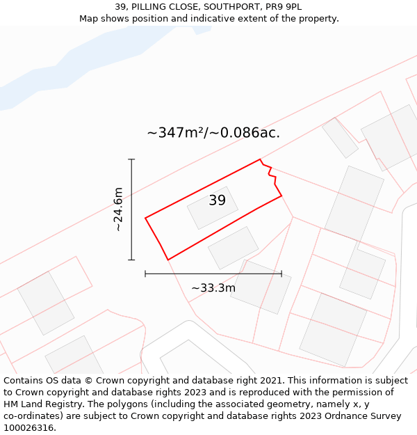 39, PILLING CLOSE, SOUTHPORT, PR9 9PL: Plot and title map