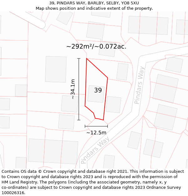 39, PINDARS WAY, BARLBY, SELBY, YO8 5XU: Plot and title map