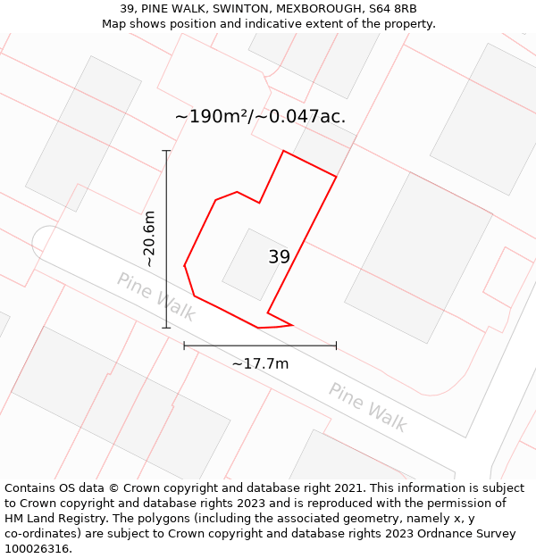 39, PINE WALK, SWINTON, MEXBOROUGH, S64 8RB: Plot and title map