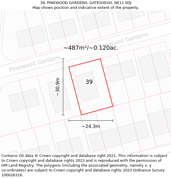39, PINEWOOD GARDENS, GATESHEAD, NE11 0DJ: Plot and title map