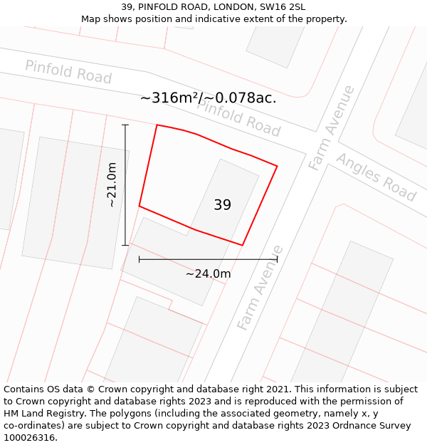 39, PINFOLD ROAD, LONDON, SW16 2SL: Plot and title map