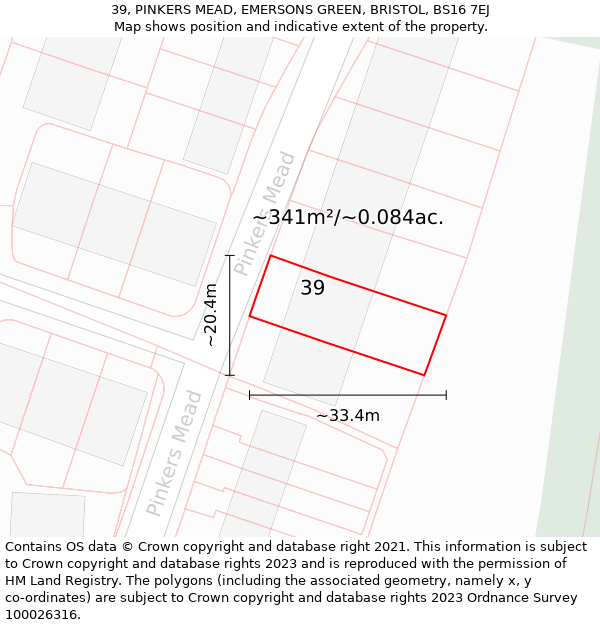 39, PINKERS MEAD, EMERSONS GREEN, BRISTOL, BS16 7EJ: Plot and title map