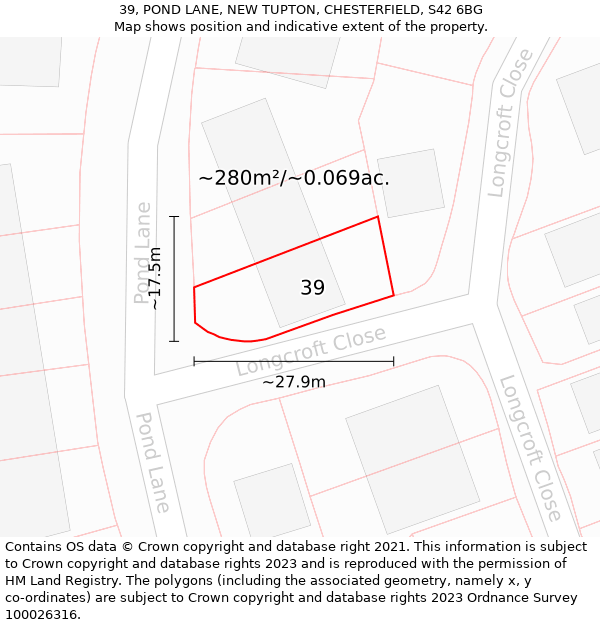 39, POND LANE, NEW TUPTON, CHESTERFIELD, S42 6BG: Plot and title map