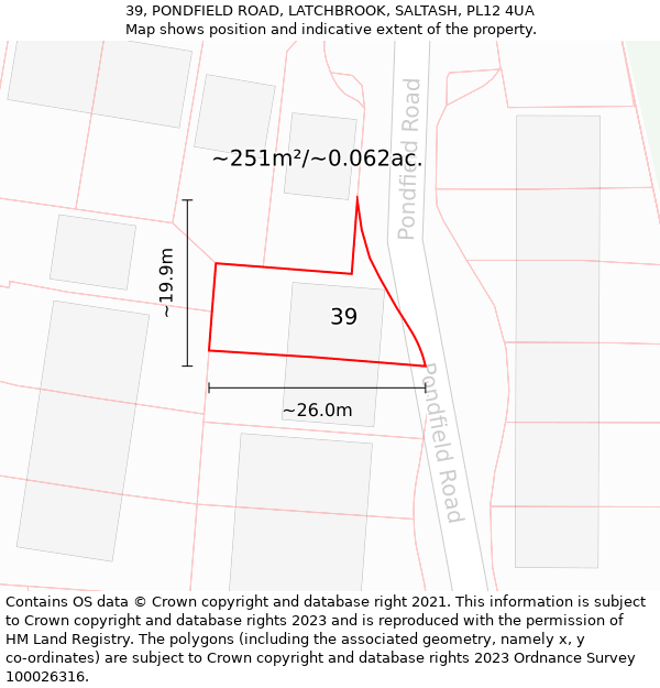 39, PONDFIELD ROAD, LATCHBROOK, SALTASH, PL12 4UA: Plot and title map