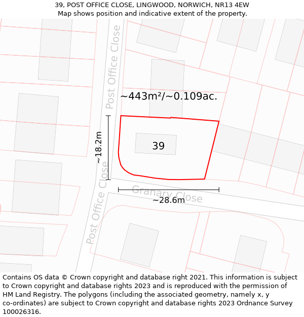 39, POST OFFICE CLOSE, LINGWOOD, NORWICH, NR13 4EW: Plot and title map