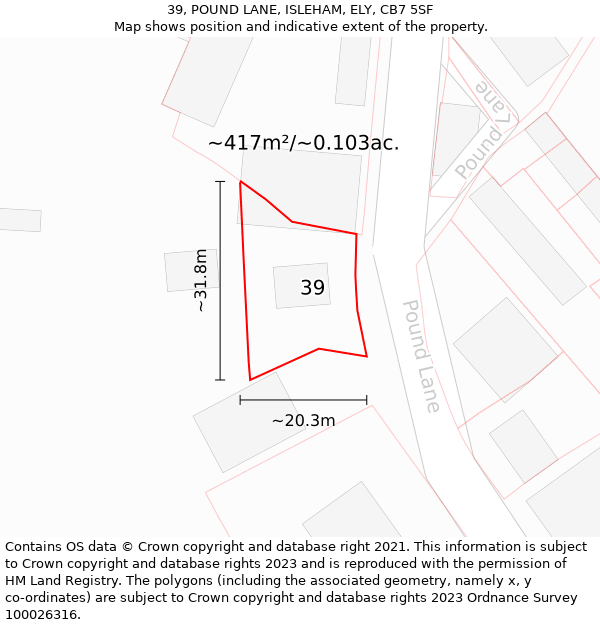 39, POUND LANE, ISLEHAM, ELY, CB7 5SF: Plot and title map