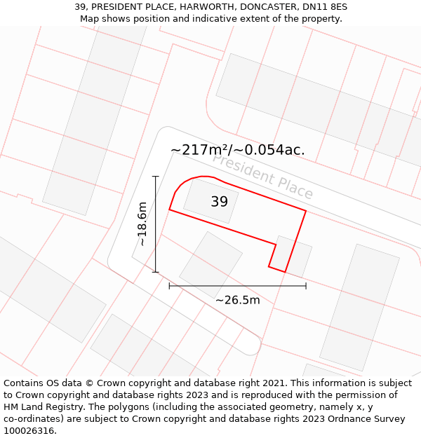 39, PRESIDENT PLACE, HARWORTH, DONCASTER, DN11 8ES: Plot and title map