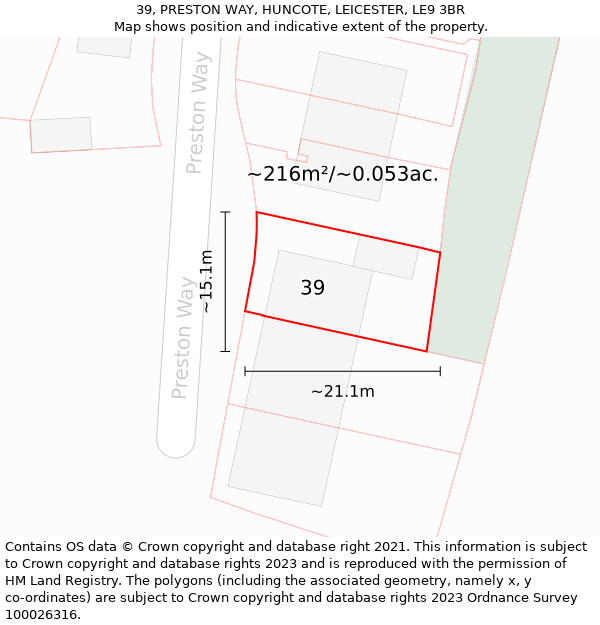 39, PRESTON WAY, HUNCOTE, LEICESTER, LE9 3BR: Plot and title map