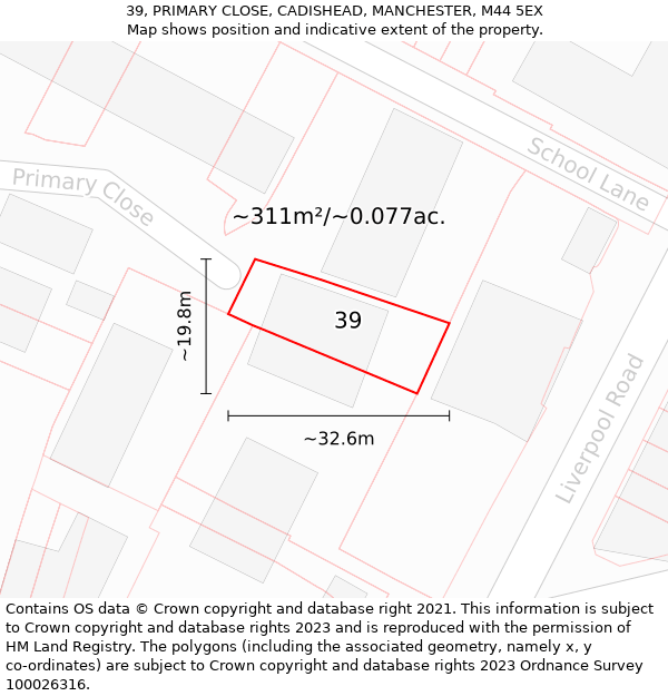 39, PRIMARY CLOSE, CADISHEAD, MANCHESTER, M44 5EX: Plot and title map