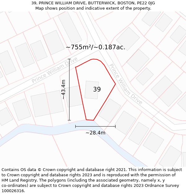 39, PRINCE WILLIAM DRIVE, BUTTERWICK, BOSTON, PE22 0JG: Plot and title map