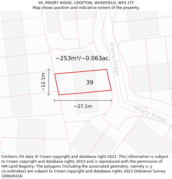 39, PRIORY RIDGE, CROFTON, WAKEFIELD, WF4 1TF: Plot and title map