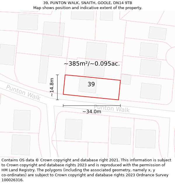 39, PUNTON WALK, SNAITH, GOOLE, DN14 9TB: Plot and title map