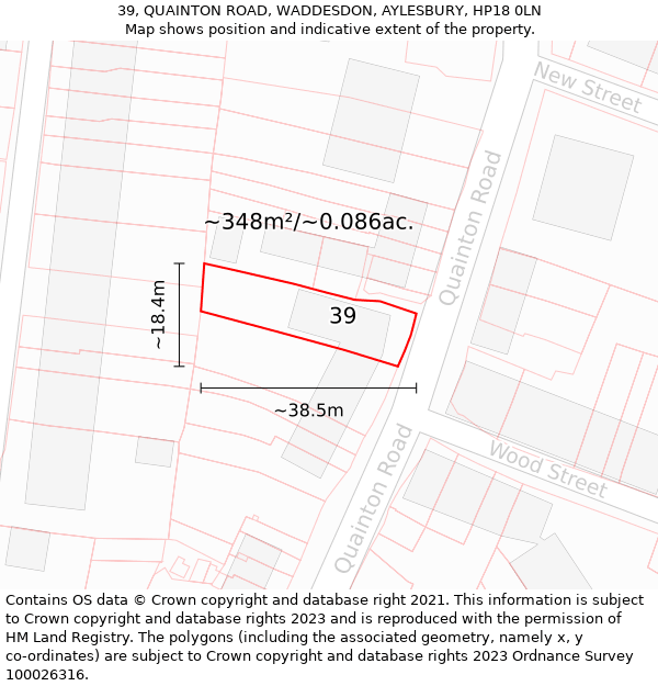 39, QUAINTON ROAD, WADDESDON, AYLESBURY, HP18 0LN: Plot and title map